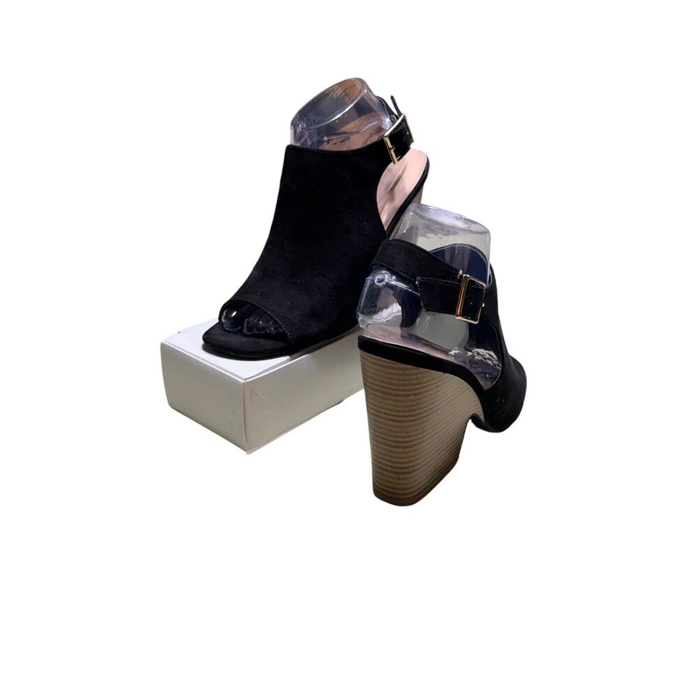 Wild Diva Lounge Open Toe Sandals Black Suede Size‎ 9 Wood Block Heel - Picture 3 of 11